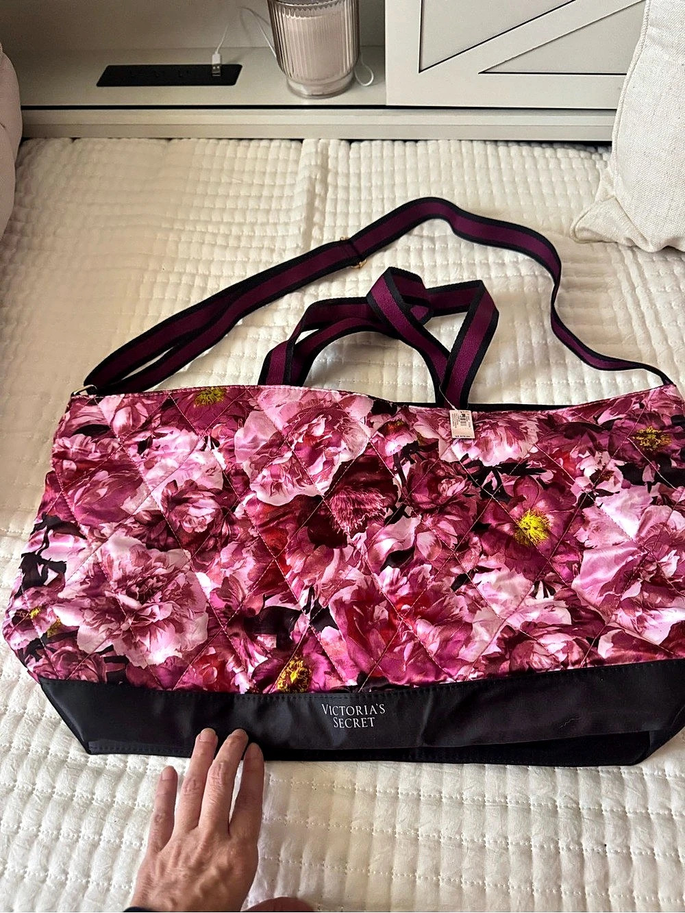 Victoria's Secret Quilted Floral Weekender Tote Bag Pink & Black